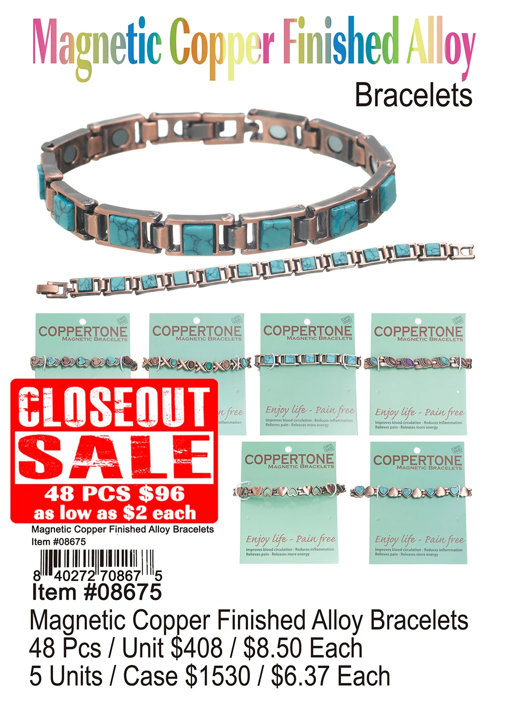 Magnetic Copper Finished Alloy Bracelets